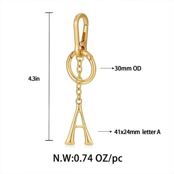 Gold Initial Keychain Personalized Gold Letter Charm for Bag Keys Women - Picture 5 of 7